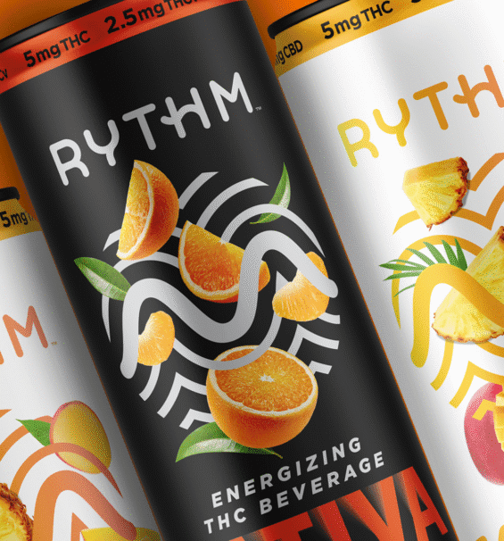 A close-up shot of Rythm beverages