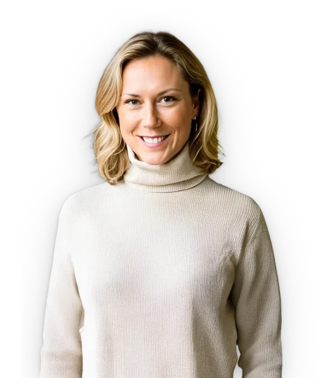 Christy Lebor, founder of Shopping With Christy, providing expert commentary on packaging design for SmashBrand, smiling in a cream turtleneck sweater, posed for a portrait against a neutral background.
