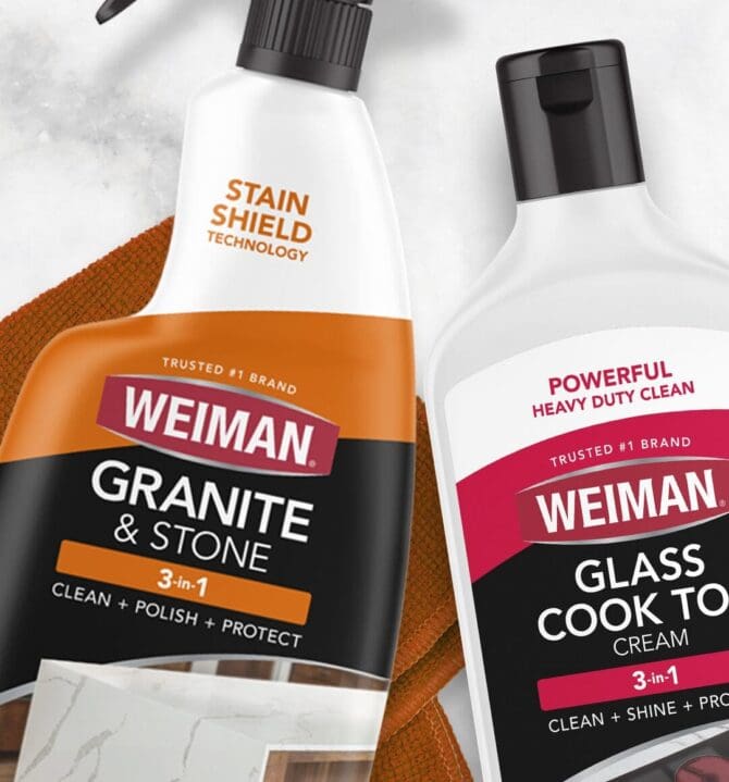 Weiman cleaning bottles redesigned by SmashBrand. The packaging redesign agency delivered a 7-point lift for America's #1 specialty cleaner brand.