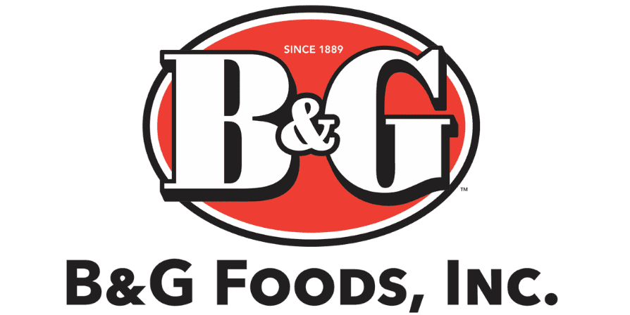 B&G Foods, Inc. logo: red oval badge with bold white 'B&G' initials and 'Since 1889' text above them
