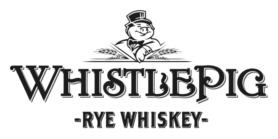 WhistlePig Rye Whiskey logo with a pig wearing a hat above barley, and the bold word WHISTLEPIG with -RYE WHISKEY- underneath.
