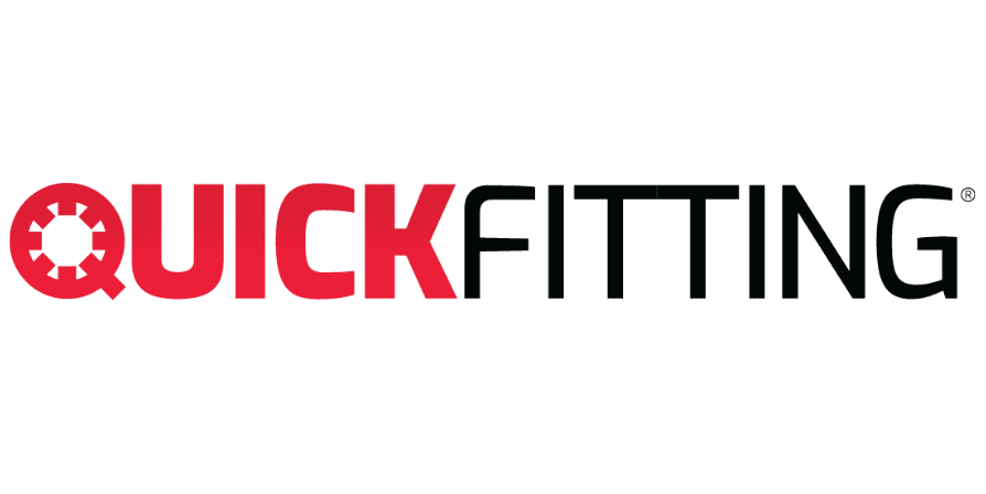 QuickFitting logo: red 'QUICK' text with a gear icon forming the 'Q', followed by black 'FITTING' text.